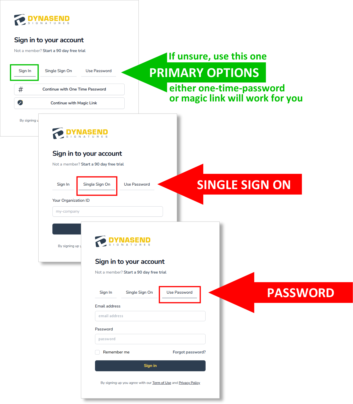 dynasend login from browser