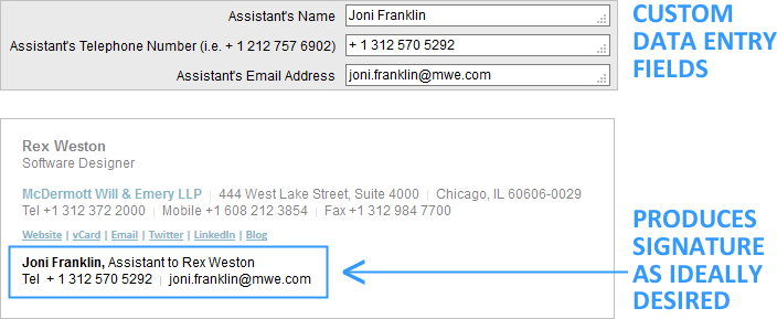 email signature custom data entry fields