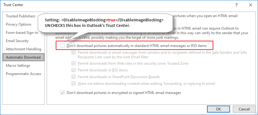 Disable Image Blocking in Outlook