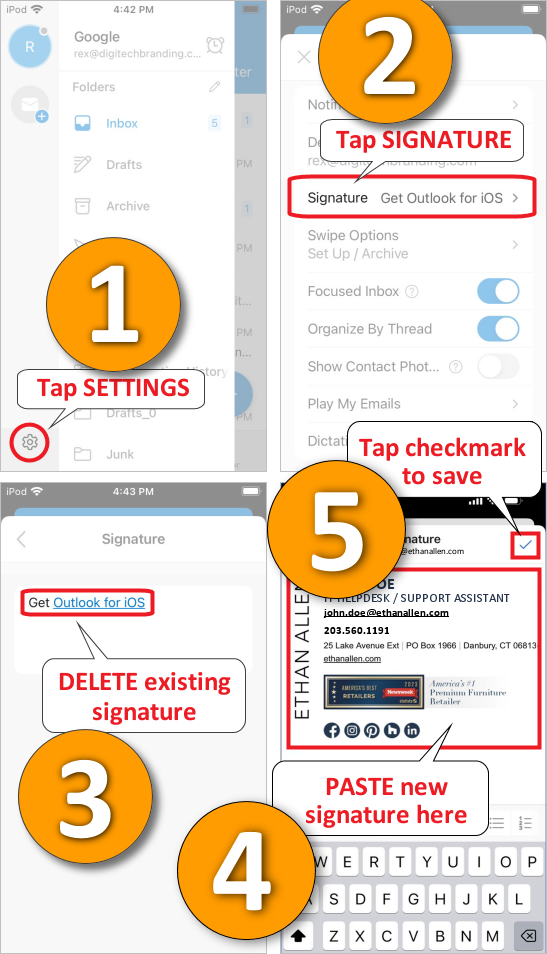 iOS Outlook Mobile App email signature installation instructions