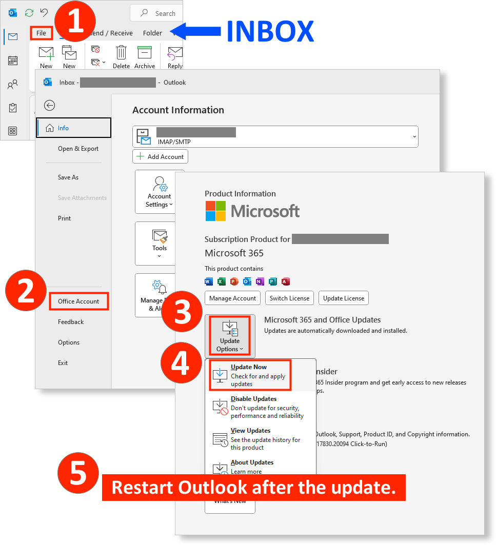 how to update Office 365 Outlook