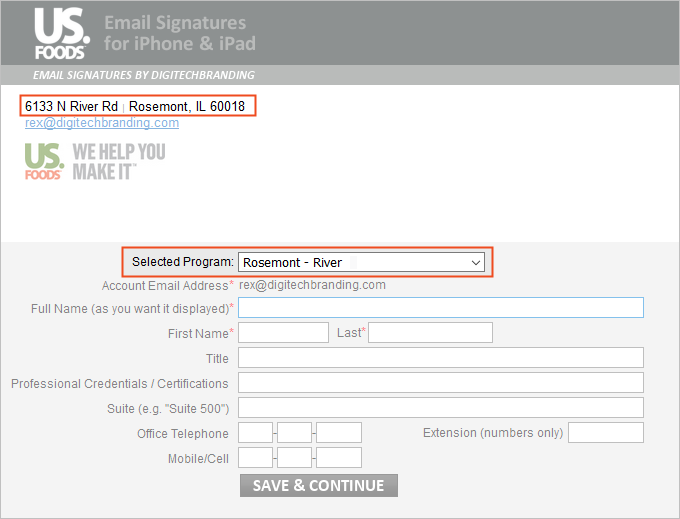 US Foods Pre-Populated Email Signature Template