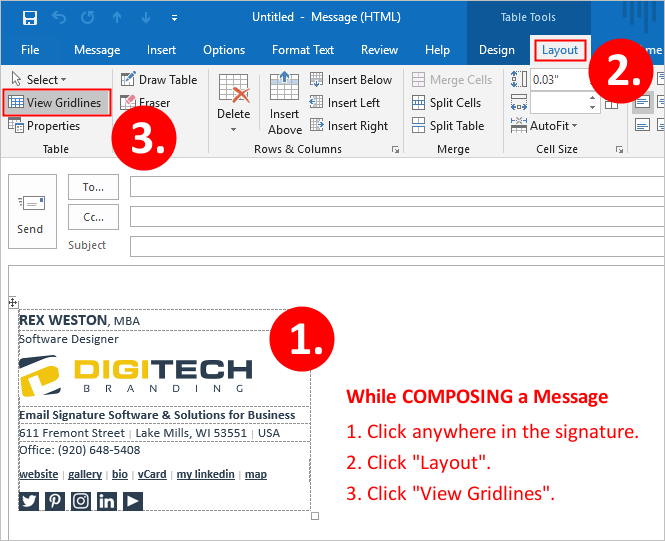 Email Signature - Outlook Displaying Gridlines